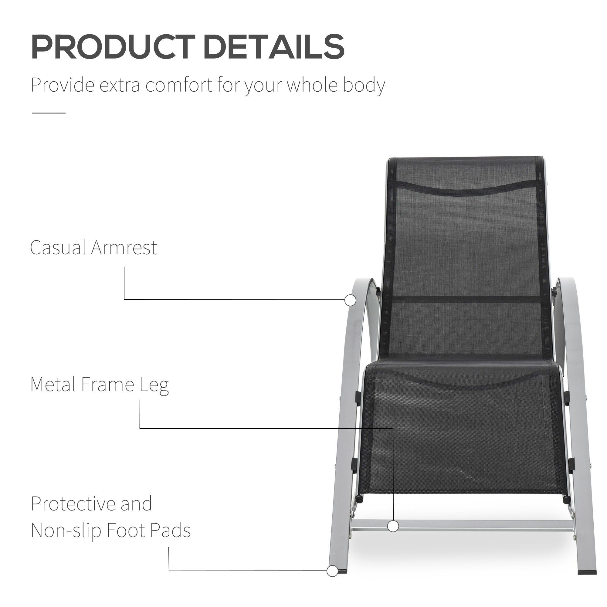Outsunny 3pc Patio Lounge Chair Set Outdoor Sunbathing with Side Table Black 