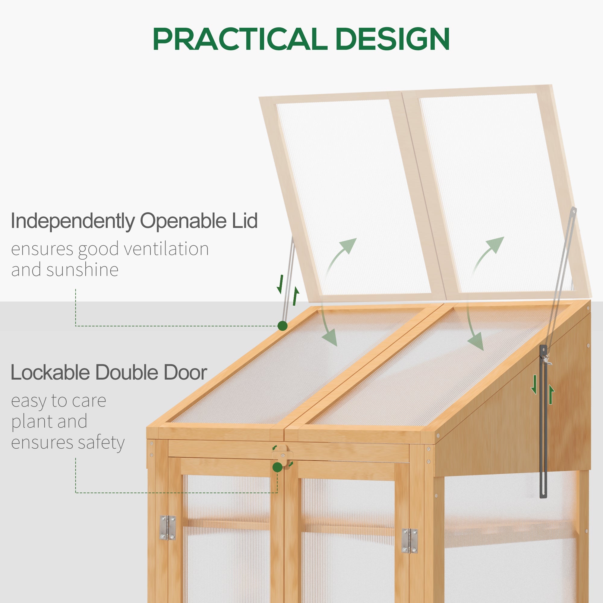 Outsunny 27.5"x19.75"x47.25" Wooden Cold Frame Greenhouse Raised Planter Bed Protection Openable Top 3 Shelves Brown 