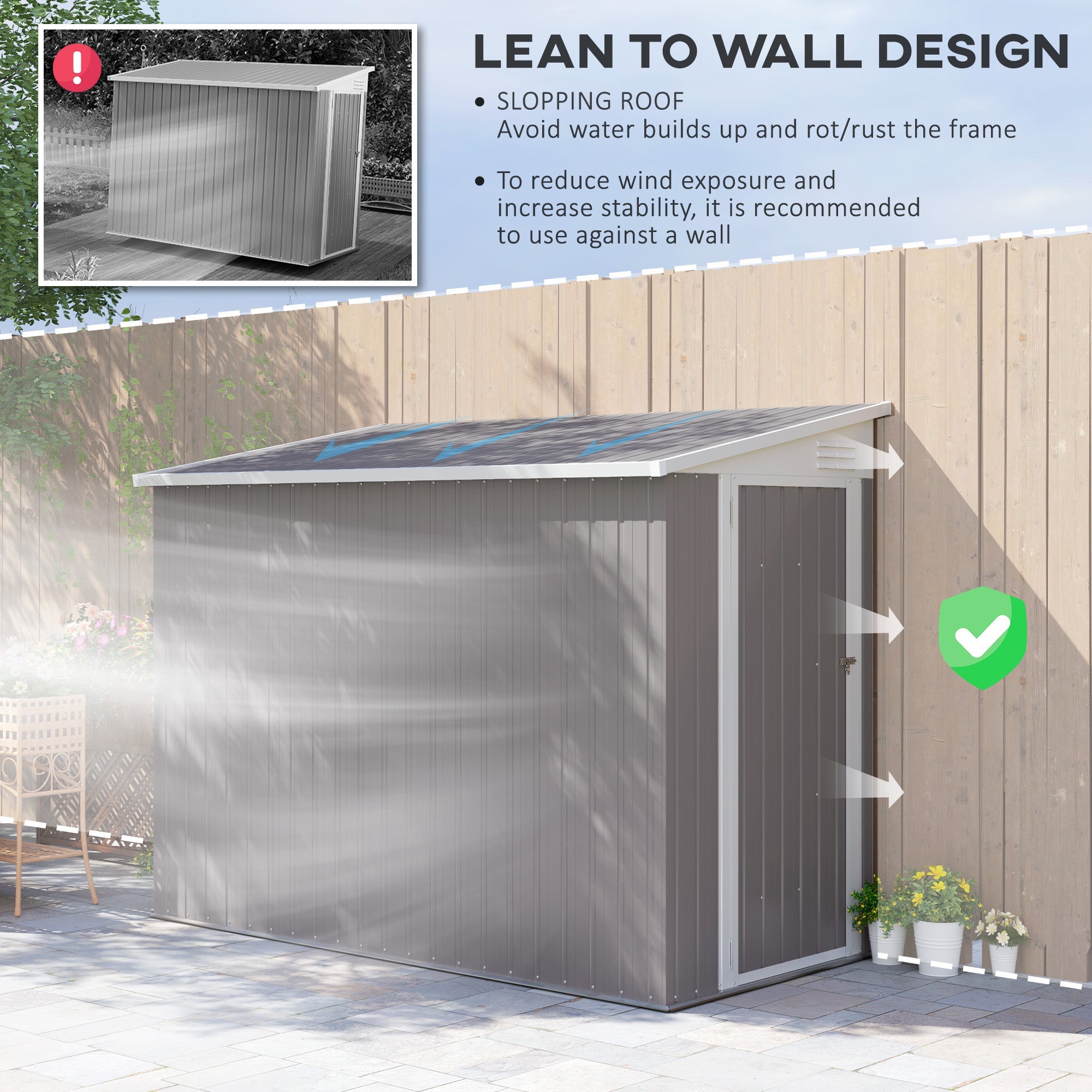 Outsunny 4 x 8ft Outdoor Storage Shed with Lockable Door & Ventilation System for Lawn Equipment, Light Grey 