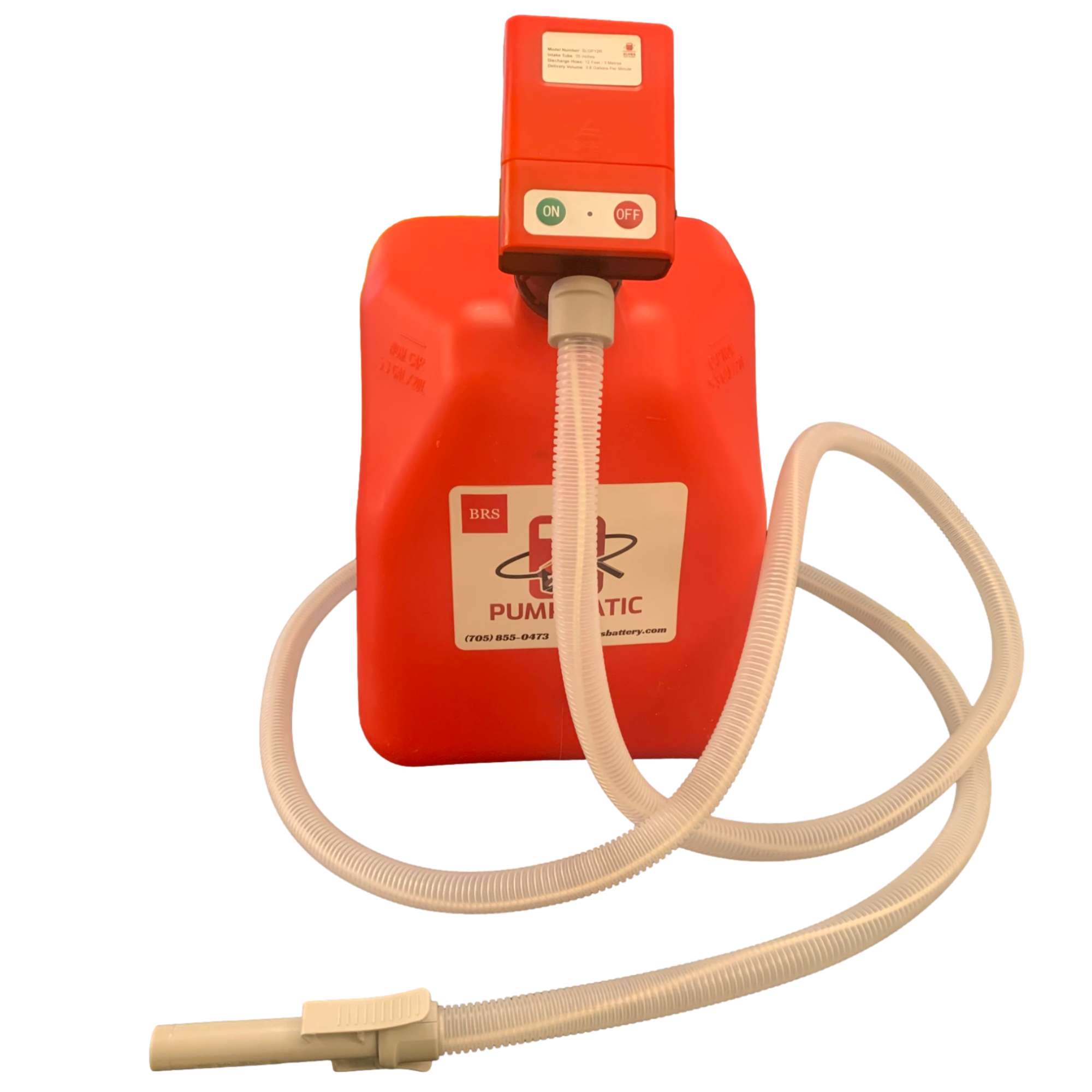 PUMPMATIC 12 FT HOSE + 5 Gallon Gas Can Combo Kit - 3.2 GPM - GAS, DIESEL, KEROSENE
