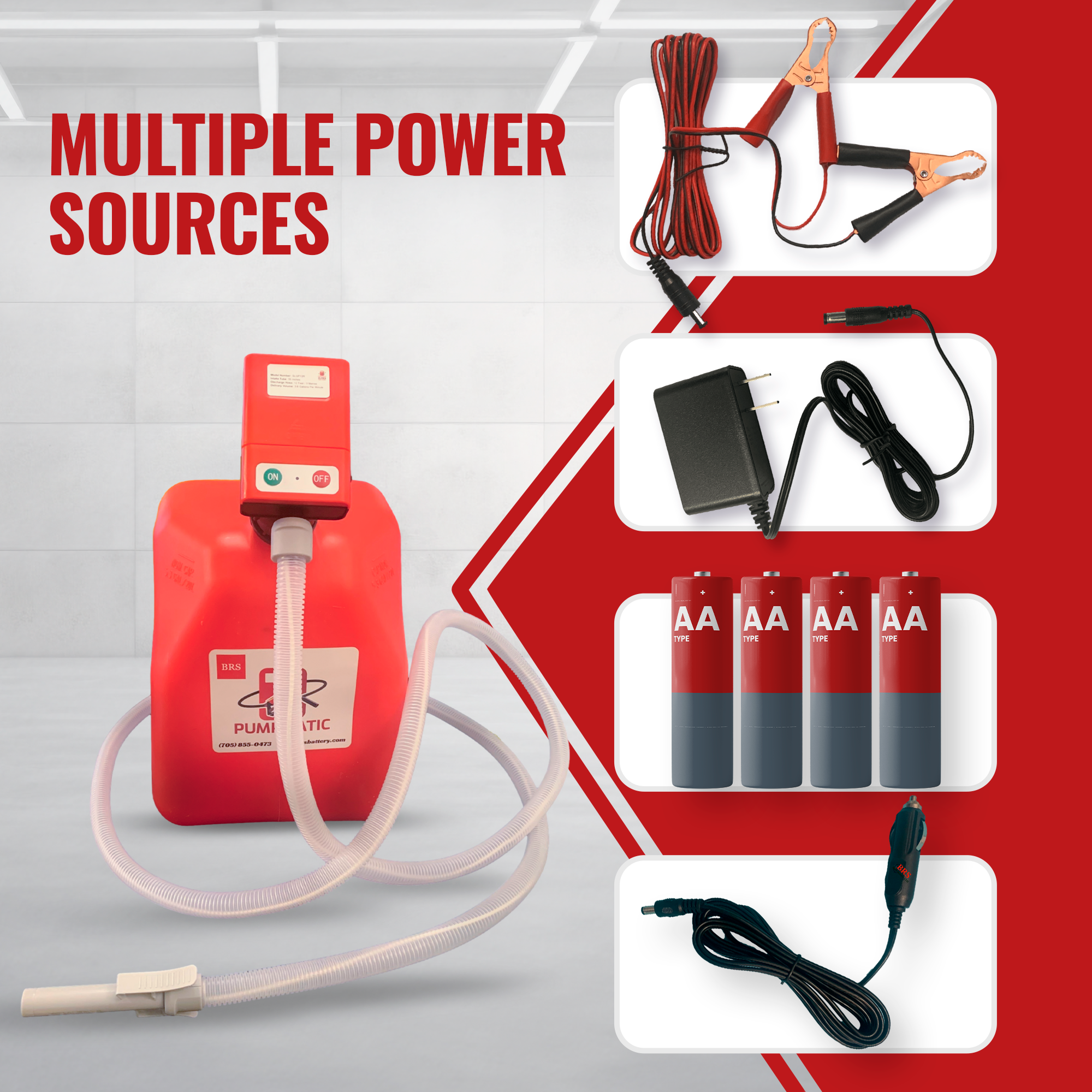 PUMPMATIC 12 FT HOSE + 5 Gallon Gas Can Combo Kit - 3.2 GPM - GAS, DIESEL, KEROSENE
