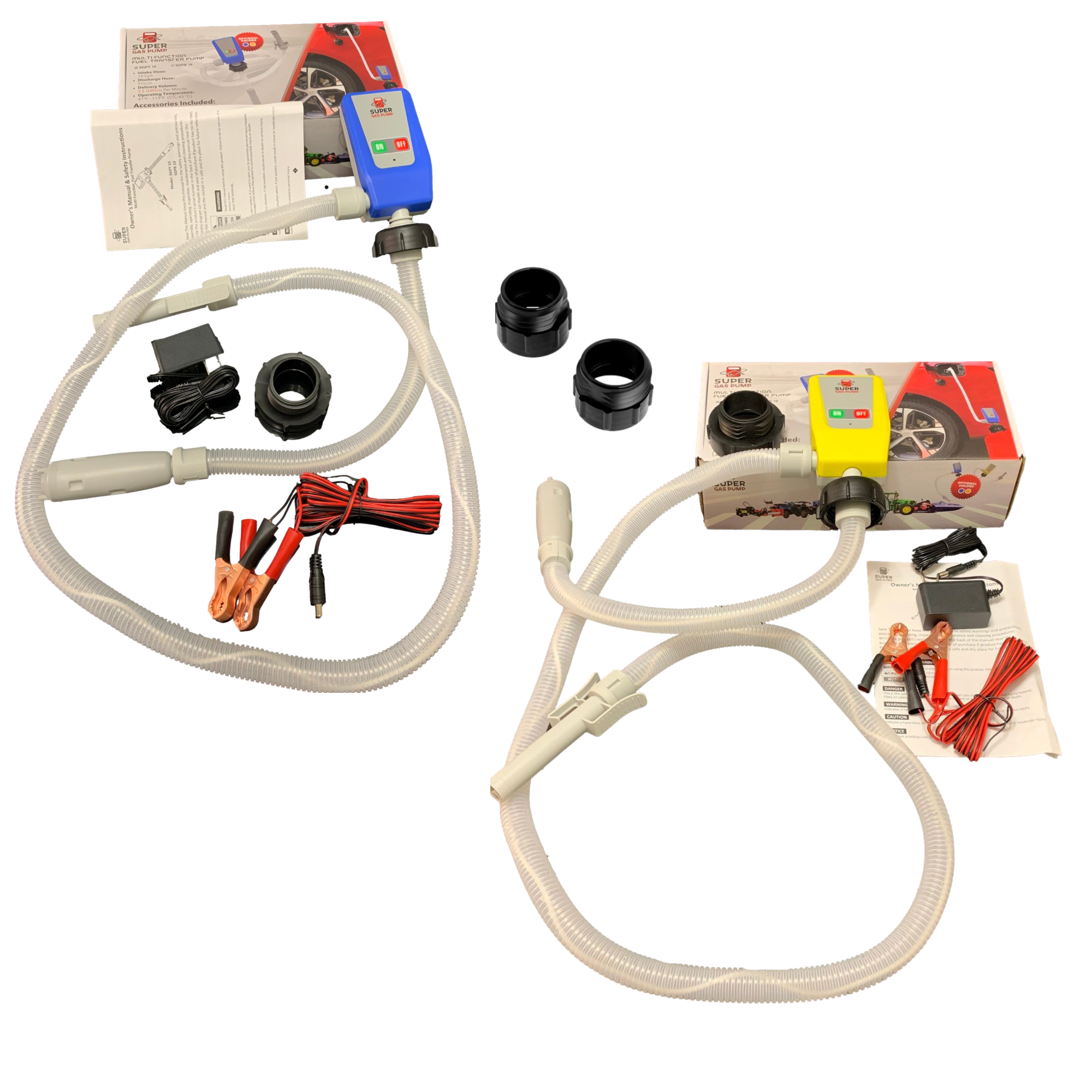 Gas & Diesel Pump Pack - PumpMatic Super Gas Pump Fuel Transfer Pump for Gas, Diesel, Kerosene + 3 Power Sources w/ 4.25ft Hose Siphon