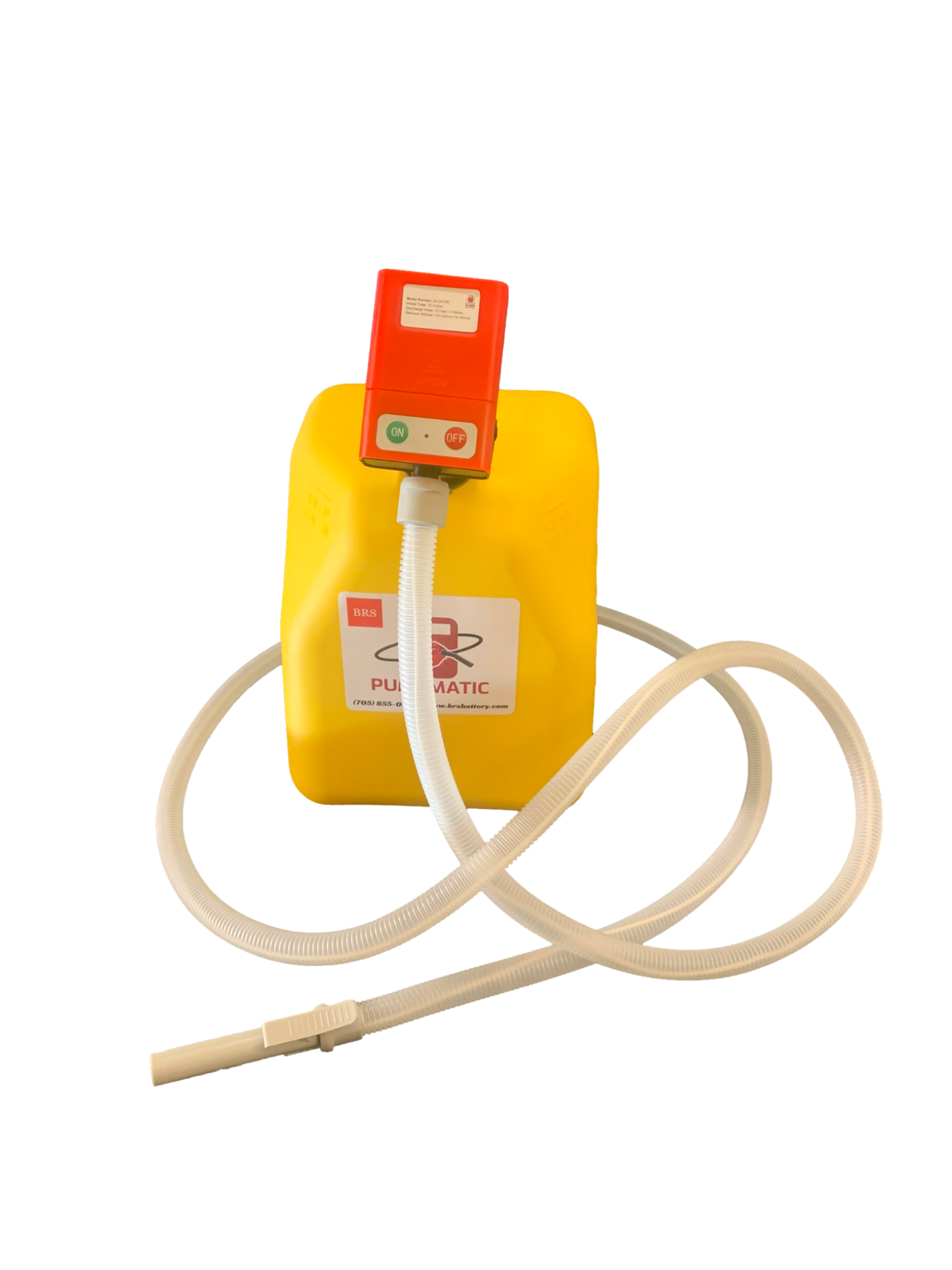 PUMPMATIC 12 FT HOSE + 5 GALLON YELLOW DIESEL CAN COMBO KIT - 3.2 GPM - GAS, DIESEL, KEROSENE