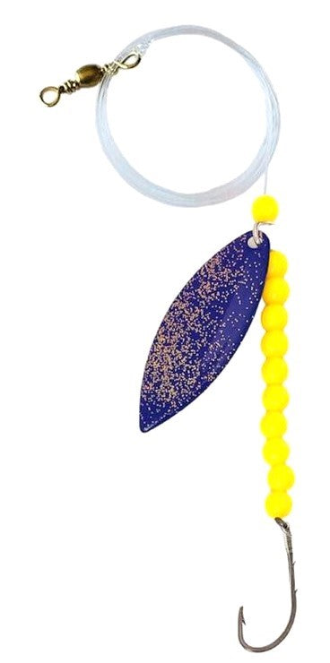 Solid Yellow Beads Willow Leaf Spinner – Purple Speckle Blade Lure 