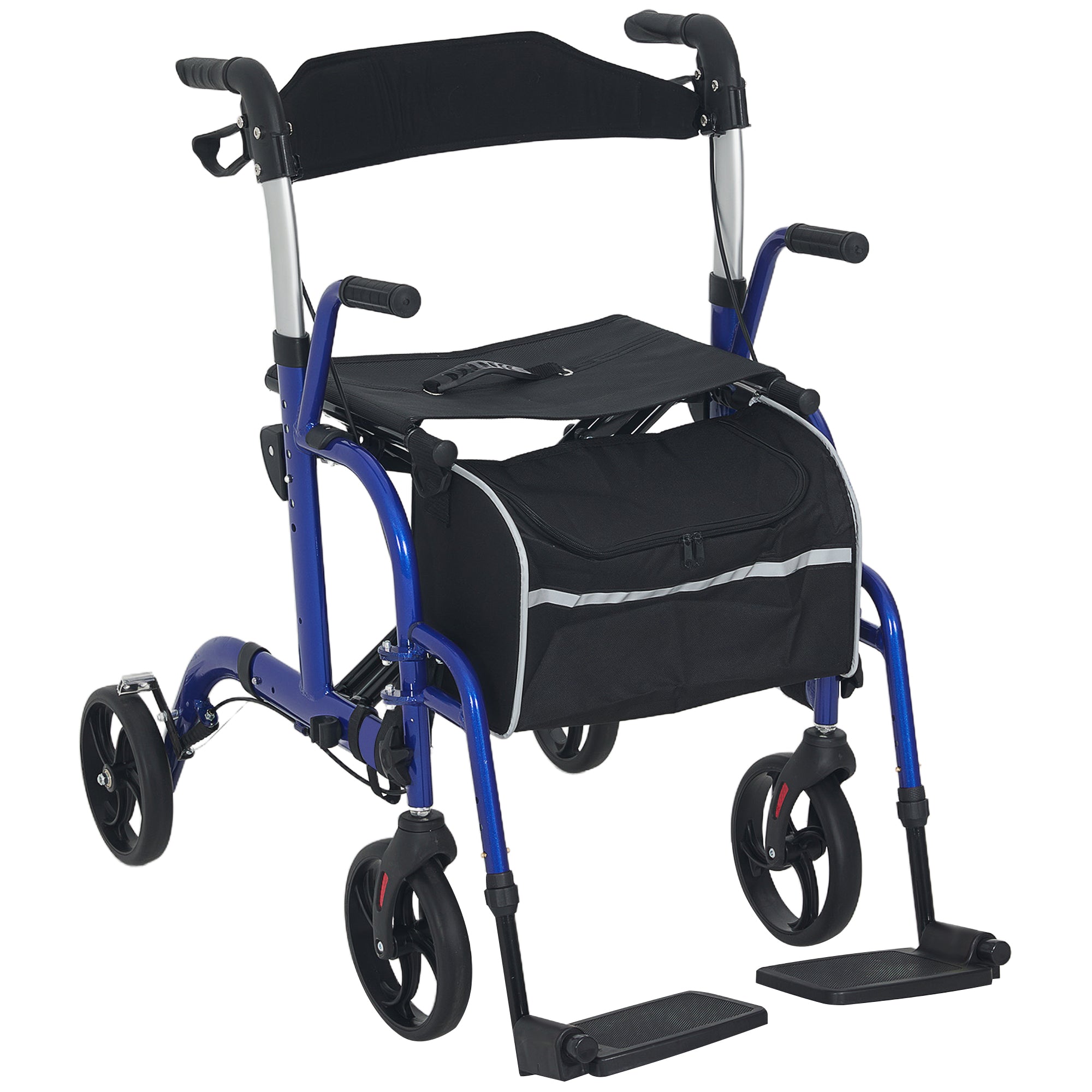 HOMCOM Rollator Walker with Seat, Folding Rolling Walker with 8" Wheels, Walker for Seniors with Adjustable Height, Blue 