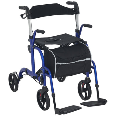 HOMCOM Rollator Walker with Seat, Folding Rolling Walker with 8" Wheels, Walker for Seniors with Adjustable Height, Blue 