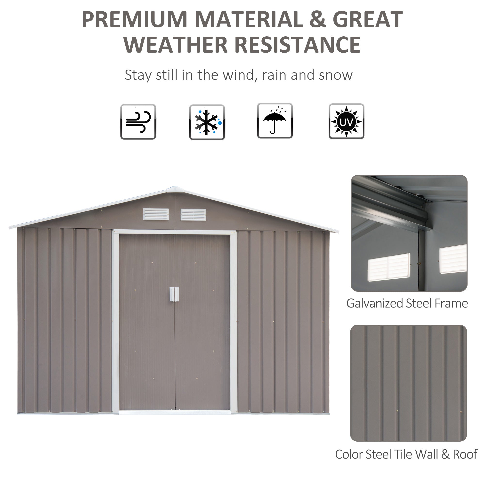 Outsunny 9'x6' Outdoor Garden Storage Home Depot Sheds Metal Floor Foundation Outdoor Patio Yard Tool Shed Backyard House Grey White 
