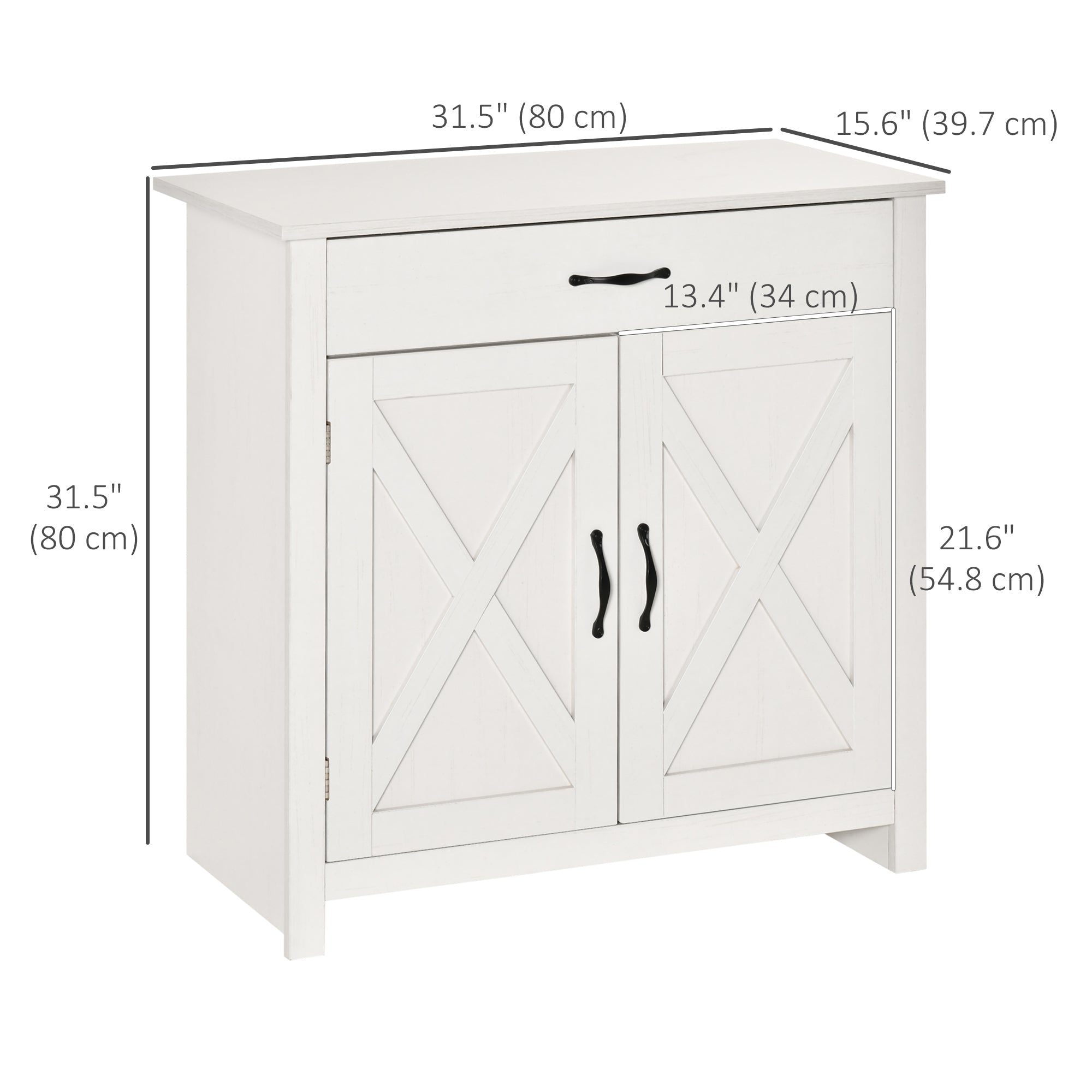 HOMCOM Distressed White Barn Door Cabinet: Farmhouse Sideboard Buffet Storage Coffee Bar for Living Room, Entryway, White Wash Finish 