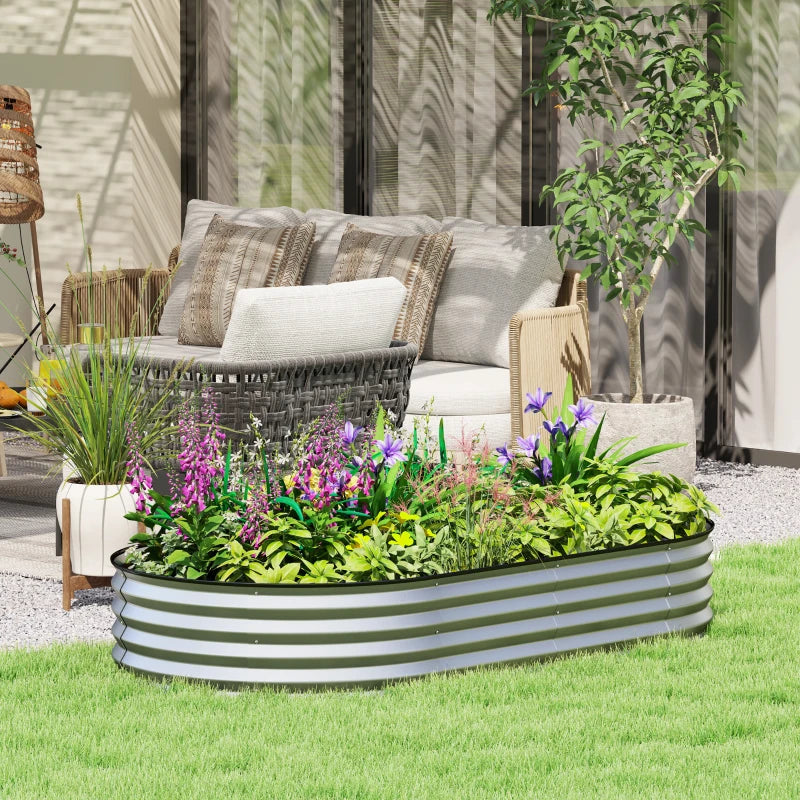 6' x 3' x 1' Large Outdoor Planter Box, Galvanized Raised Garden Bed with Metal Plant Stake, Silver