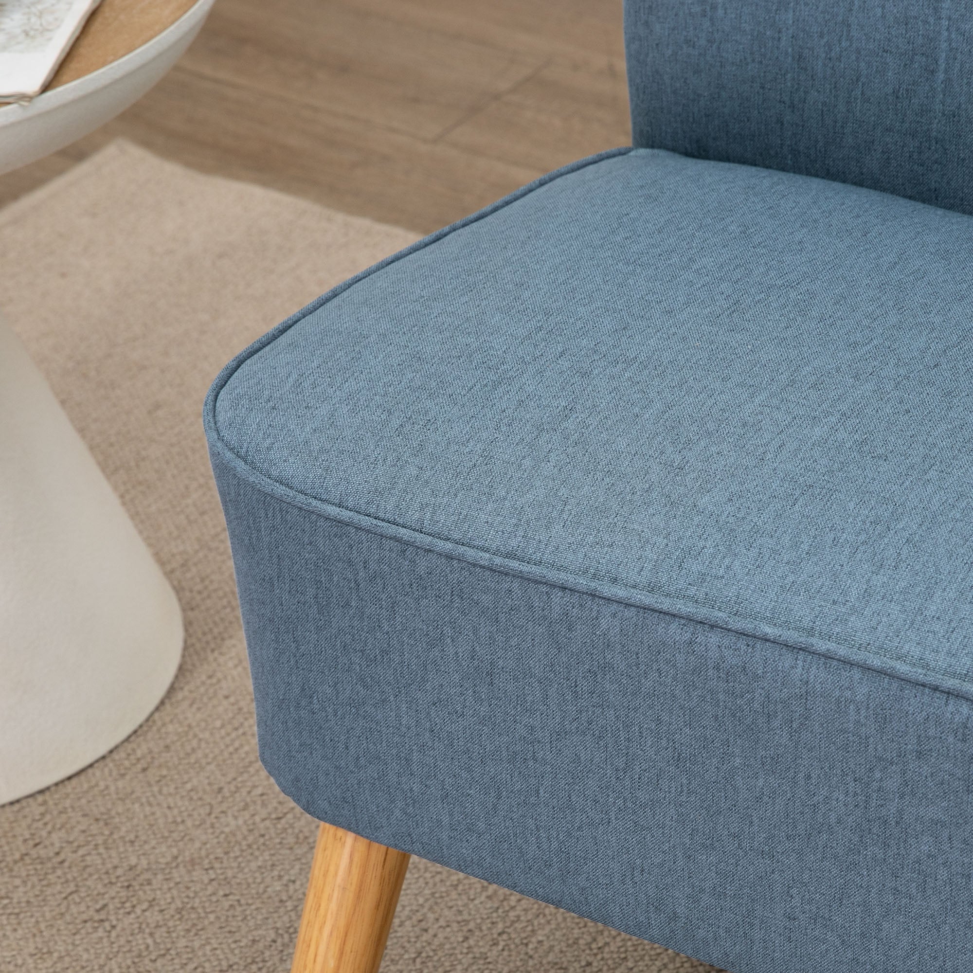 HOMCOM Modern 2 Seat Sofa for Bedroom, Upholstered Two Seater Couch with Rubber Wood Legs, Blue 