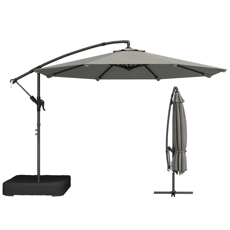 9.6 ft Offset Patio Umbrella with Sandbag, Garden Hanging Banana Cantilever Parasol with 360° Rotation, Grey