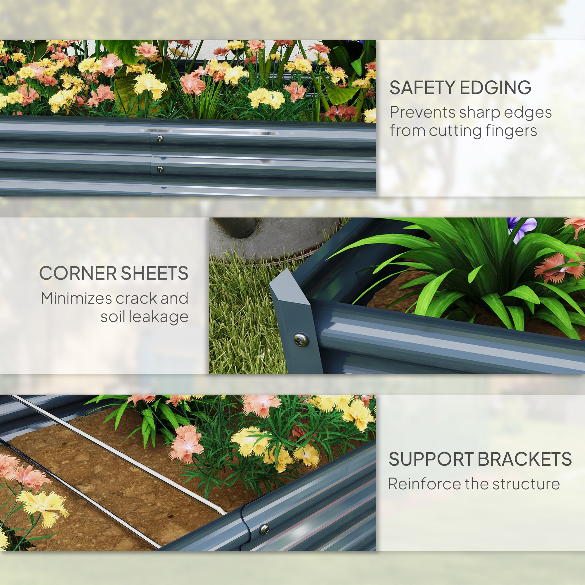 Outsunny 6 x 3 x 1ft Galvanized Raised Garden Bed, Reinforced Outdoor Planter Box with Open Bottom, Silver 