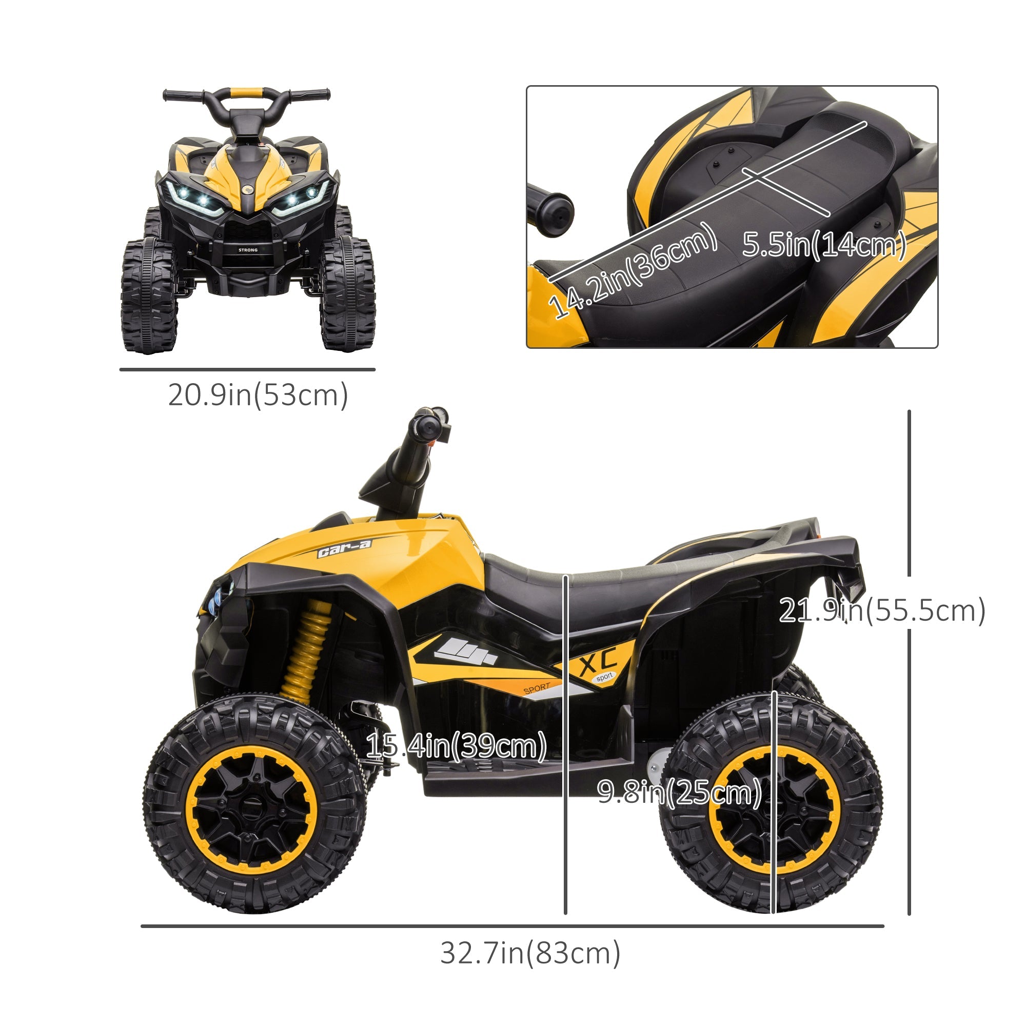 Aosom Kids 4 Wheeler Quad Bike ATV Music MP3 Headlights Speed Control Electric Rechargeable Battery Powered 3-5 Years Yellow 