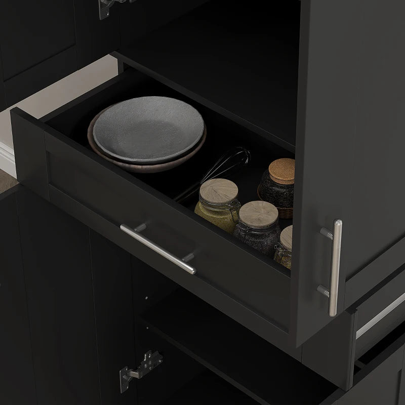72" Storage Cabinet, Freestanding Kitchen Pantry Cabinet with 4 Doors, Drawer and 3 Adjustable Shelves, Black