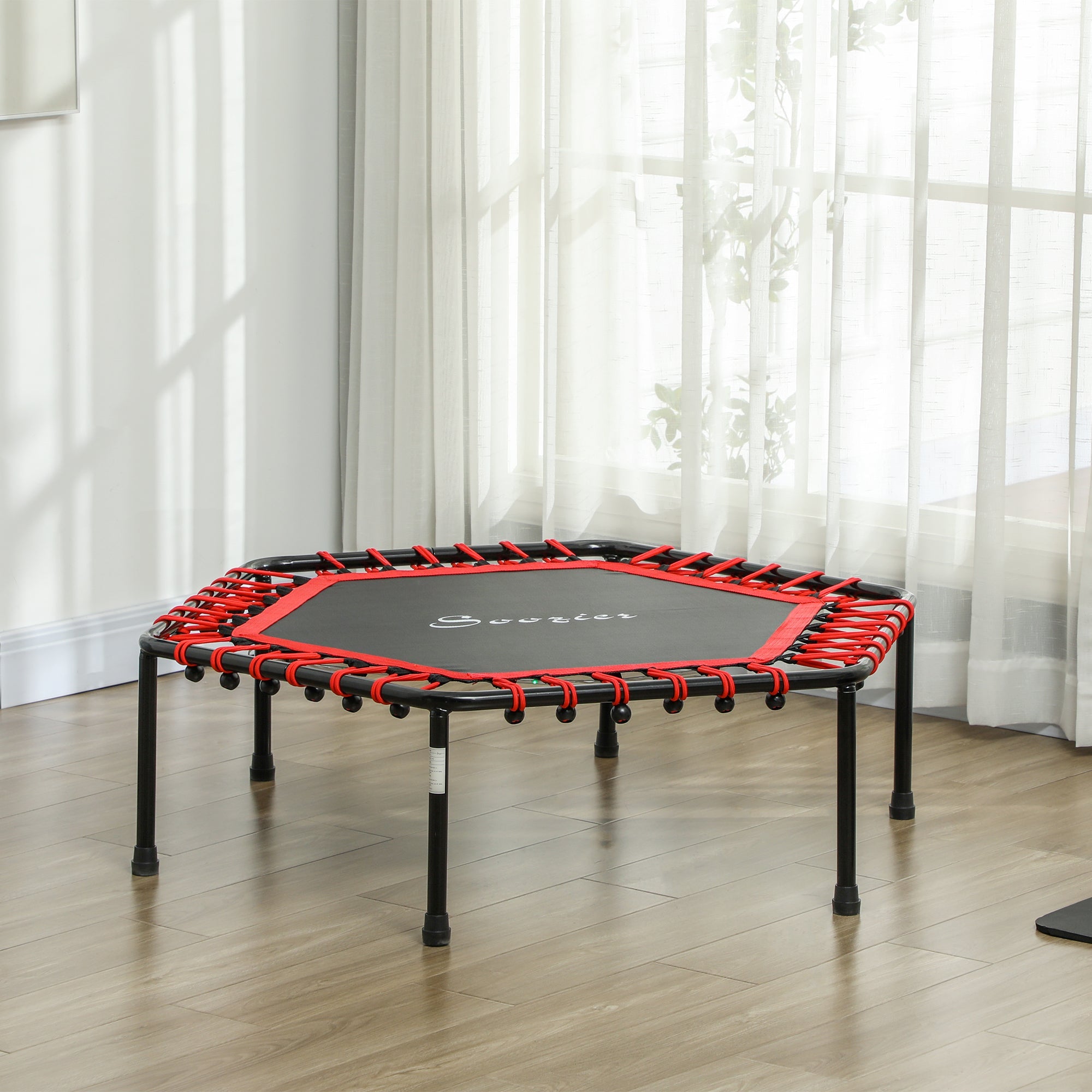 Soozier 45" Rebounder Trampoline for Adult, Quiet Bungee Rebounder with LED Lights Remote Control, Red 