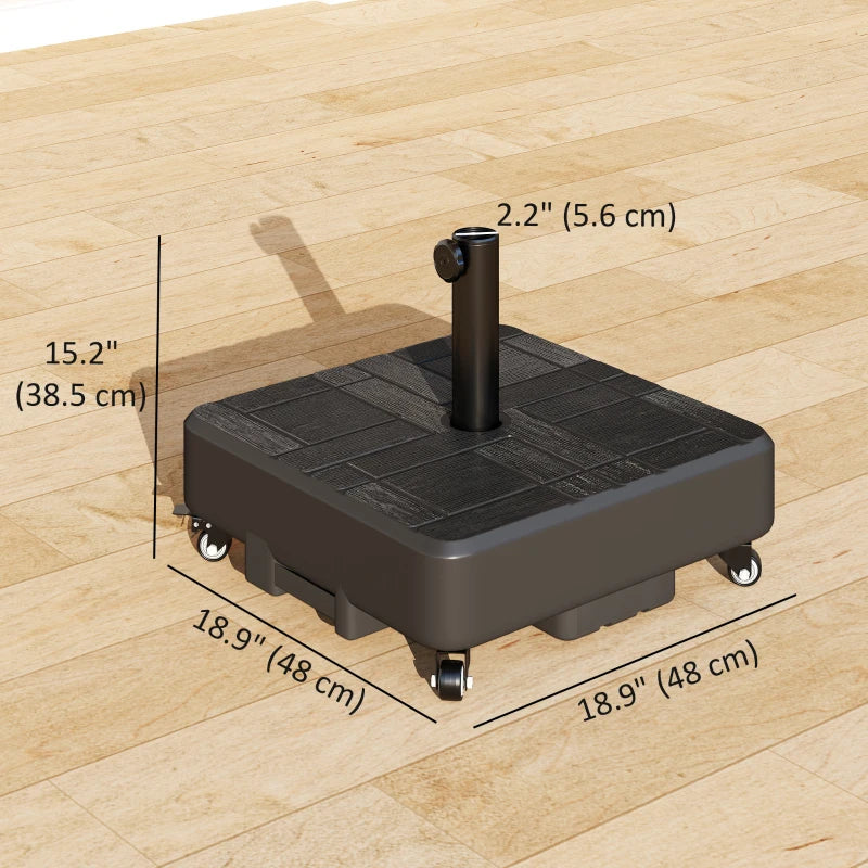 Patio Umbrella Base with Wheels Fillable Outdoor Umbrella Stand for 1.5"/1.9" Poles Black