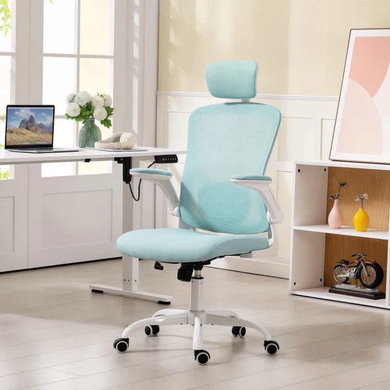 Ergonomic Office Chair, Mesh Desk Chair with Adjustable Headrest, Lumbar Support and Height, Tilt Function, Light Green