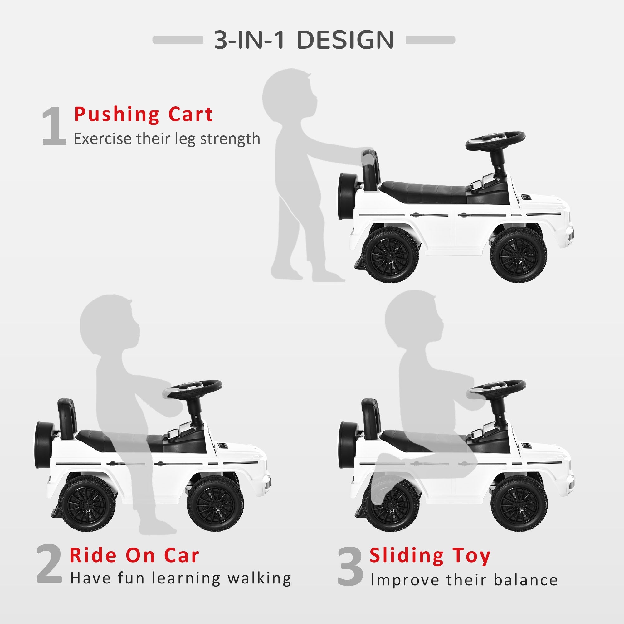 Aosom Baby Toddler Push Handle Car Foot to Floor Slider Stroller with Horn Under Seat Storage Big Steering Wheel 