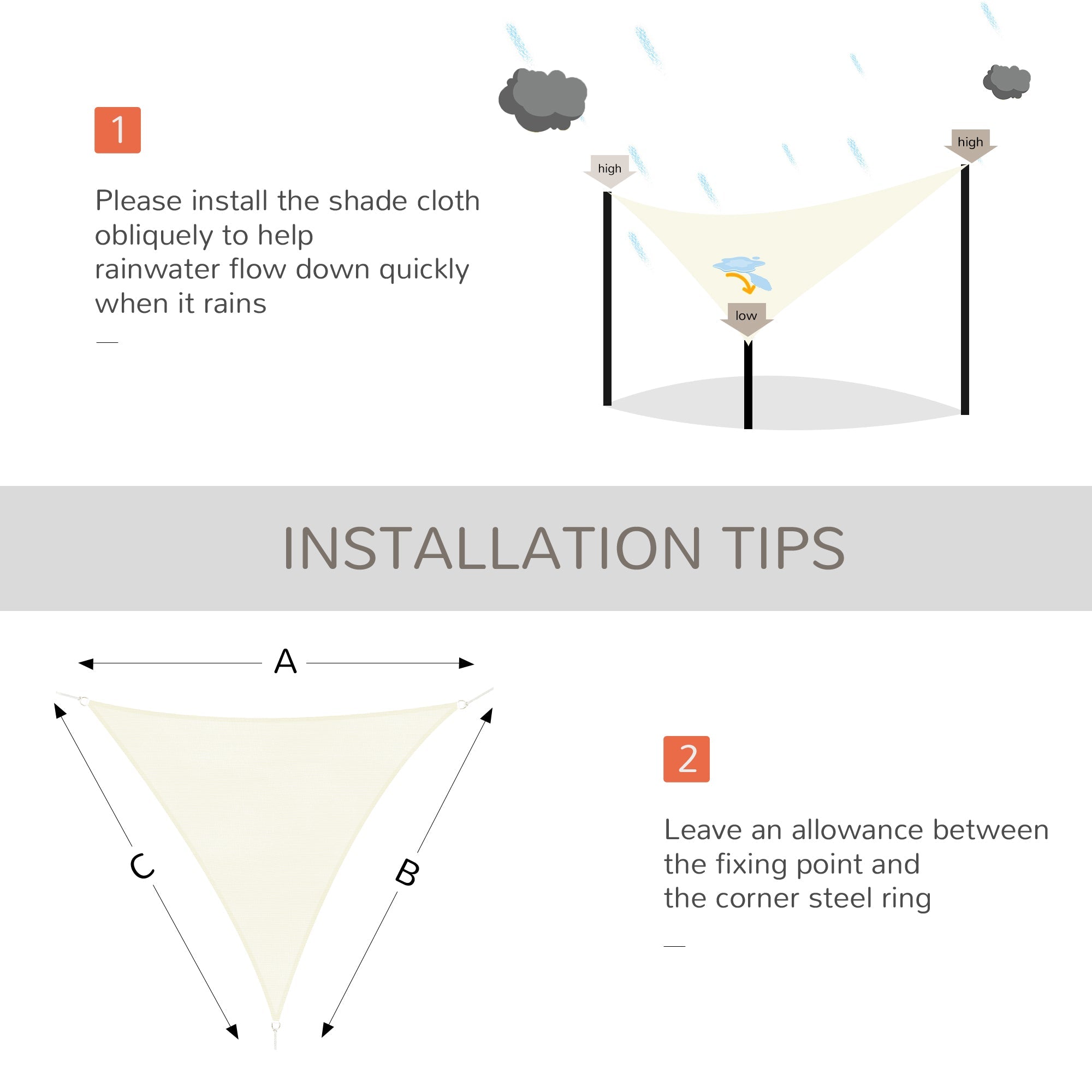 Outsunny Triangle 10' x 10' x 10' Outdoor Sun Shade Sail, Garden Cover UV Block Fabric Canopy for Patio, Deck, Cream 