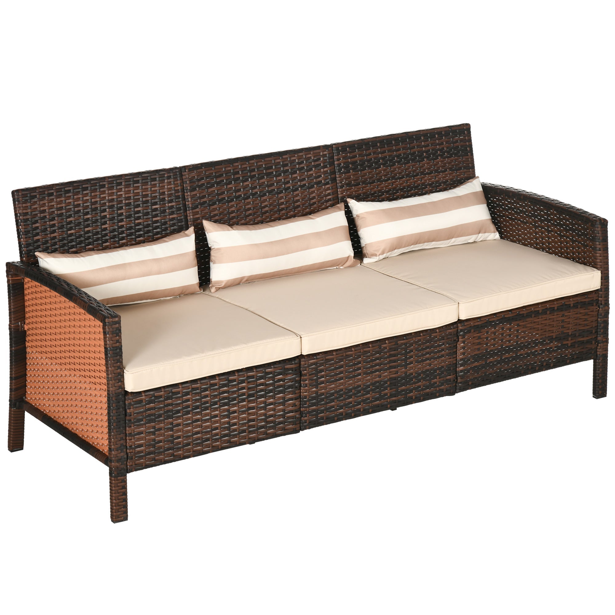 Outsunny 3-Seater Wicker Sofa, PE Rattan Outdoor Couch Conversation Furniture with Removable Cushions for Patio, Garden, Brown 