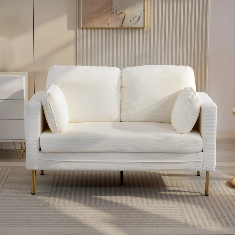 Loveseat Sofa, 55" Small Sofa Couch with 2 Pillows, Metal Legs for Living Room, Bedroom, Apartment, Cream White