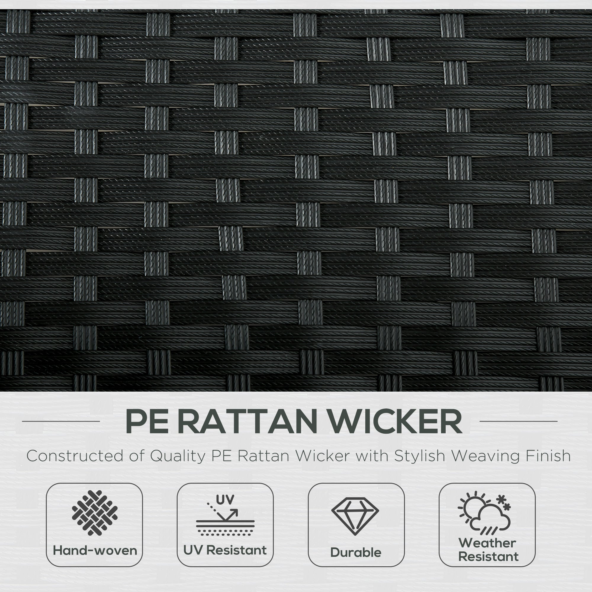 Outsunny Wicker Double Chaise Lounger Chair Outdoor Recliner 2 Person Rattan Patio Reclining Sunbed Furniture, Black, Cream White 