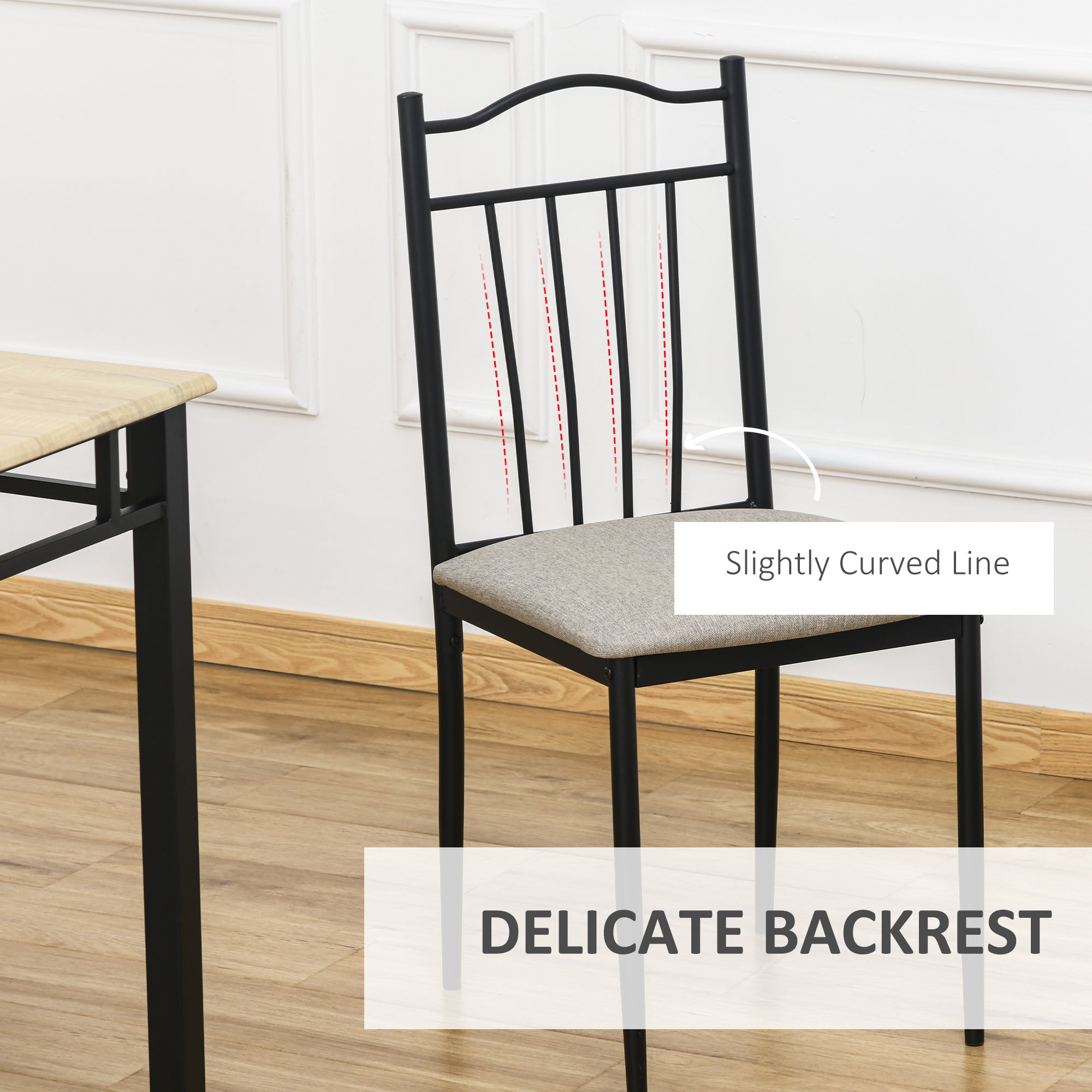 HOMCOM 5-Piece Dining Delight: Wood Color Table, 4 Cushioned Chairs with Metal Legs, Modern Home Kitchen Set 