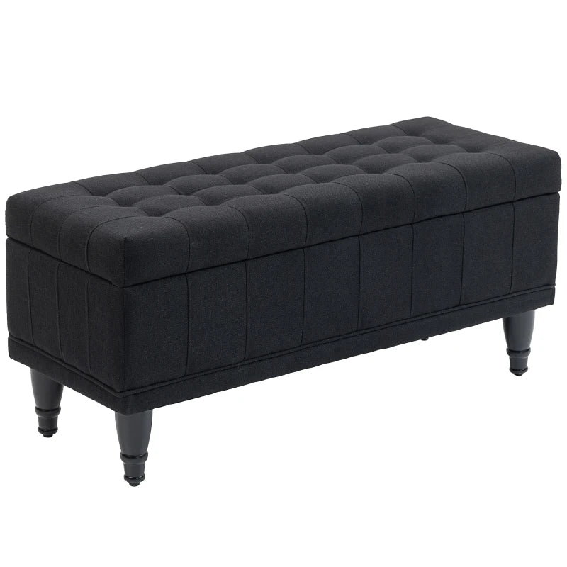 Storage Ottoman, Linen Fabric End of Bed Bench with Button Tufted Storage Bench for Bedroom, Black