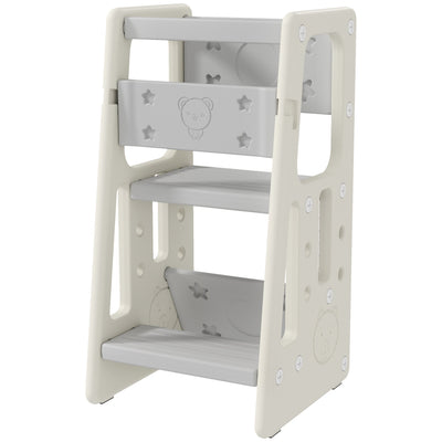 Qaba Kids Step Stool Adjustable Standing Platform Cream White 