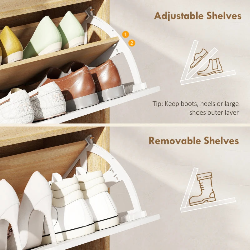 Narrow Shoe Cabinet, Shoe Storage Cabinet with 4 Flip Drawers and Adjustable Shelves for 16 Pairs of Shoes, Natural