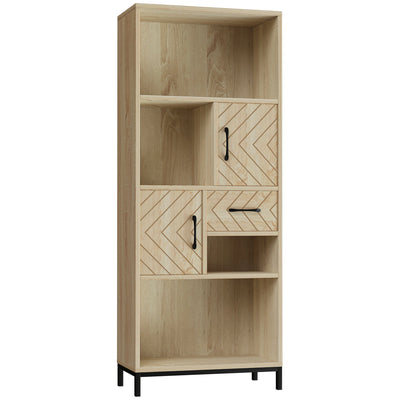 HOMCOM Wooden Elegance: 59" Freestanding Bookcase with Cabinets, Drawer, Open Shelves, Display Shelf for Home Office Organizer 