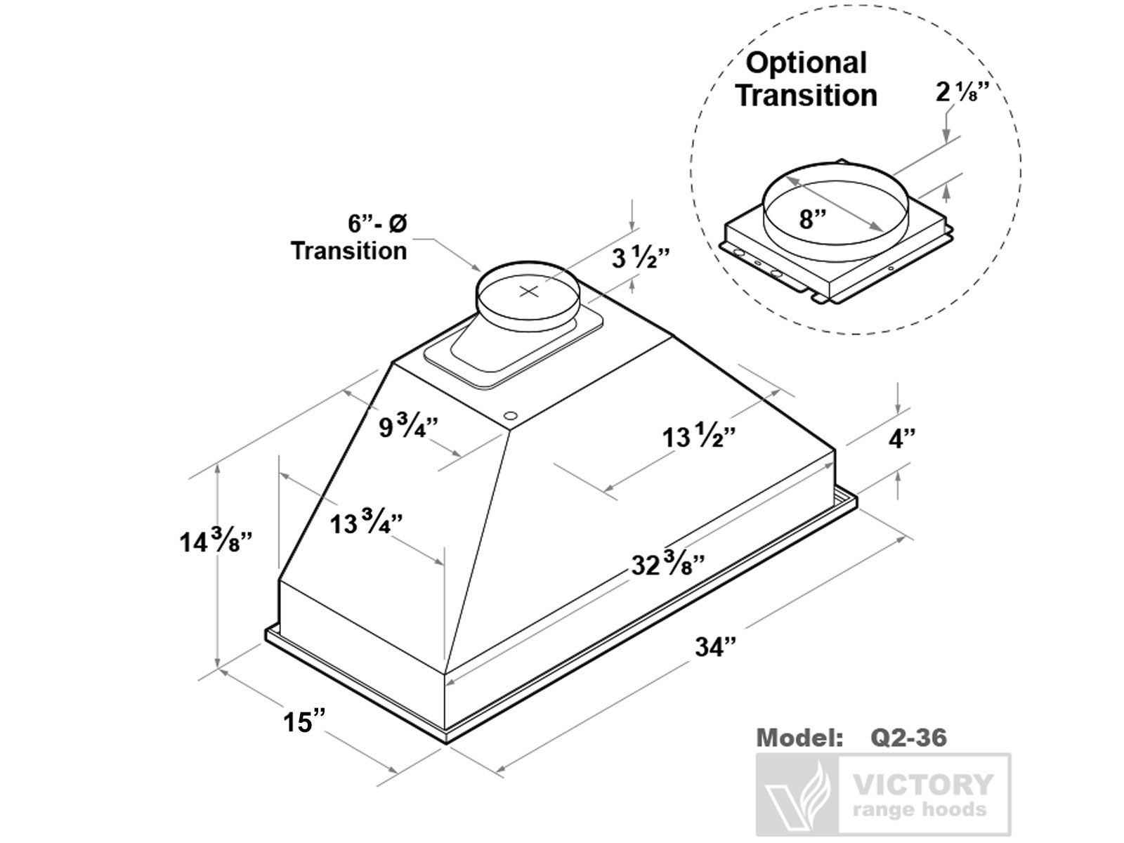 36 Inch 700 CFM Range Hood Insert - VICTORY Q2 