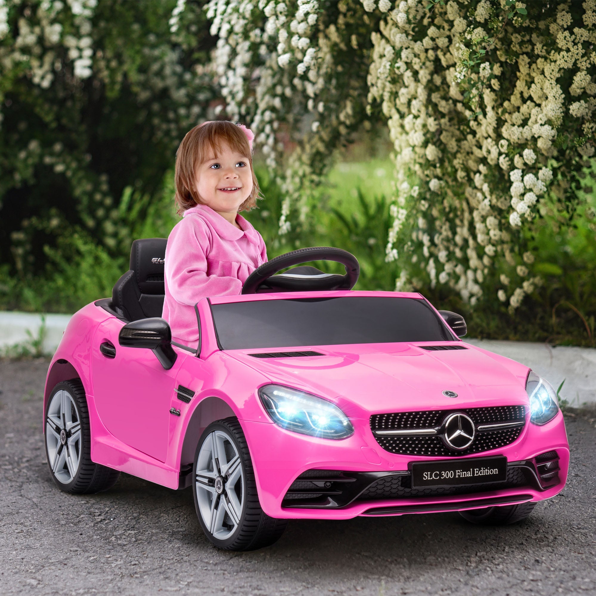Aosom 12V Electric Ride On Car for Kids with Remote Control Music Lights Pink Two Motors for Ages 3-6 