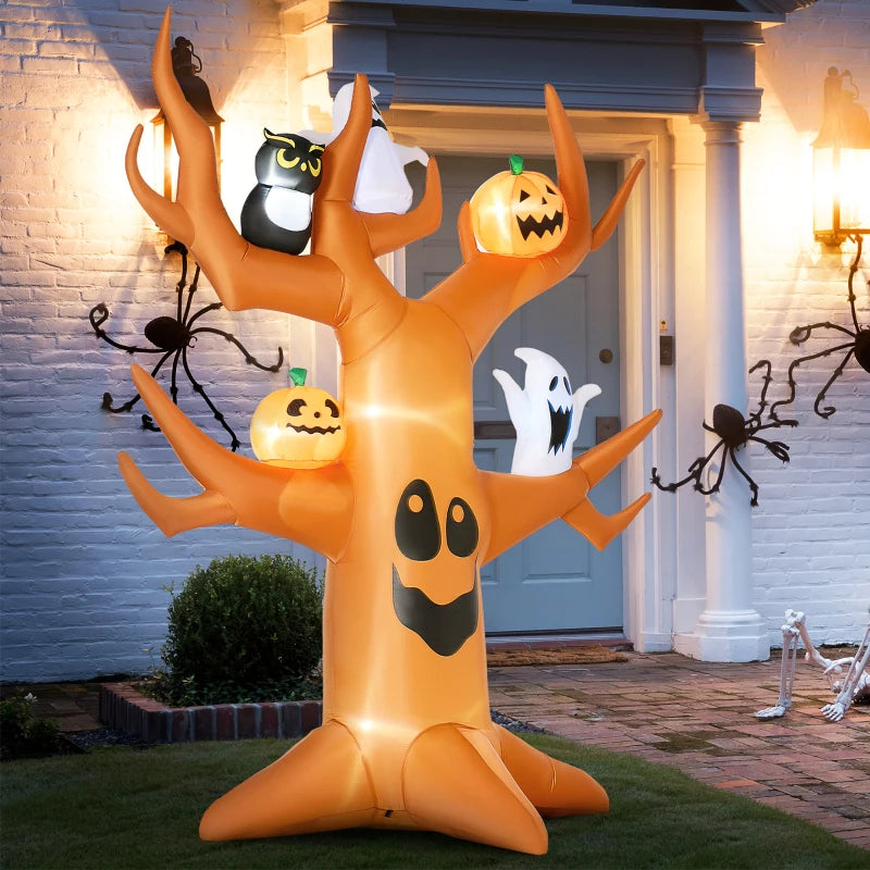 HOMCOM Inflatable Haunted Tree – LED Lighted Halloween Decoration with Owl, Ghost, and Pumpkins 