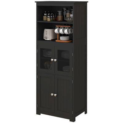 HOMCOM Black 63" Small Kitchen Hutch: 4-Door Pantry Storage Cabinet with Adjustable Shelf for Dining Room 