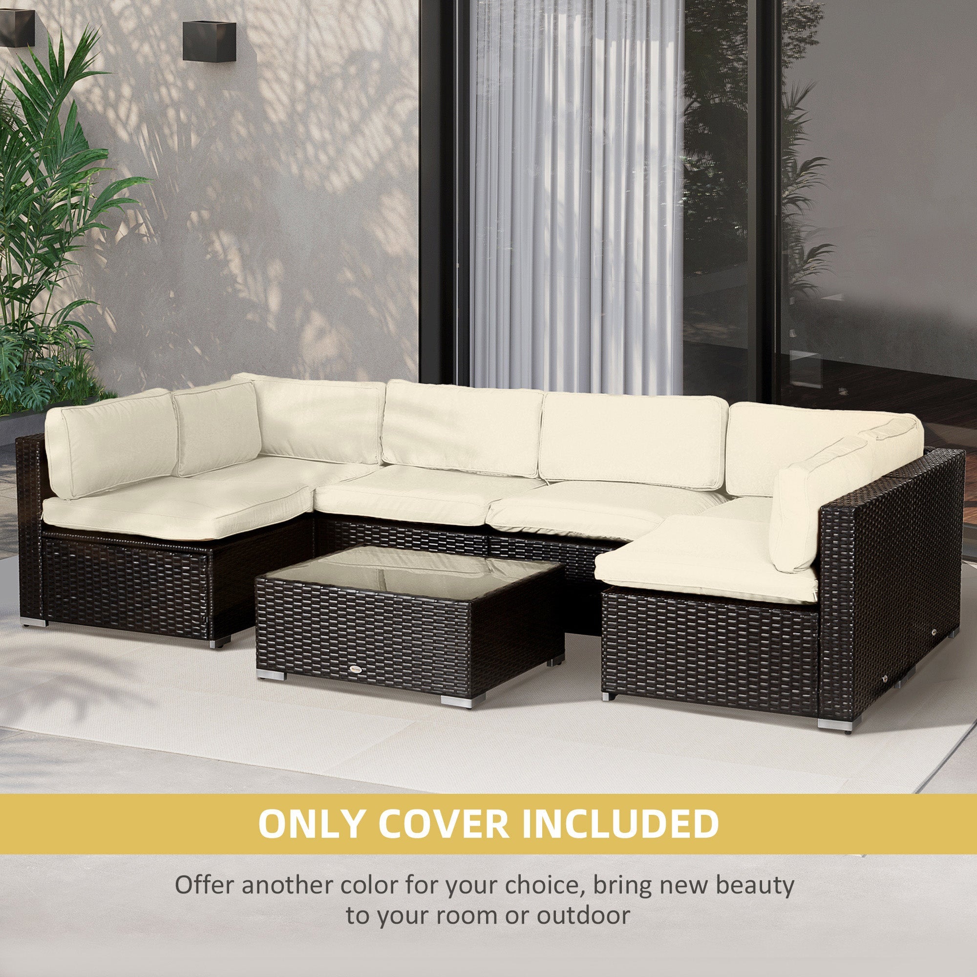 Outsunny Patio Rattan Sofa Set 14pc Outdoor Cushion Polyester Cover Replacement Set White No Cushion 