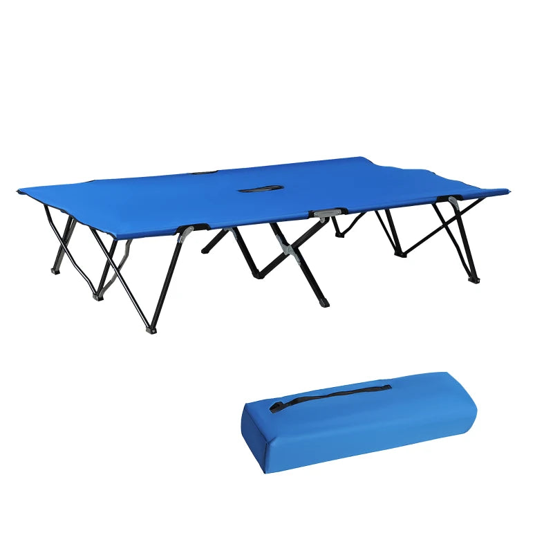 76" Two Person Folding Camping Cot Outdoor Portable Double Cot Wide Military Sleeping Bed w/ Carrying Bag Blue