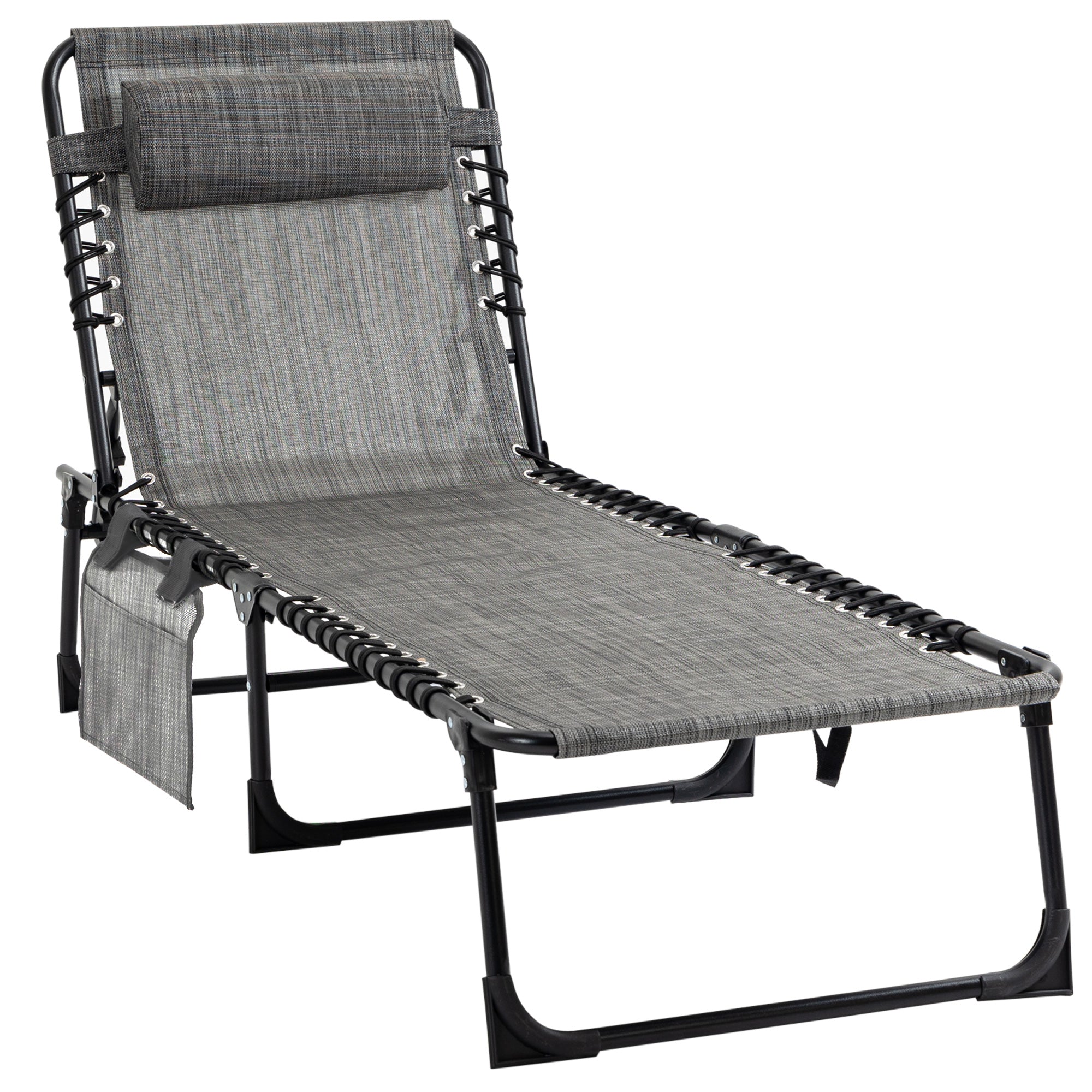 Outsunny Outdoor Folding Chaise Lounge, Reclining Lounge Chair with Adjustable Backrest and Removable Pillow, Mixed Grey 