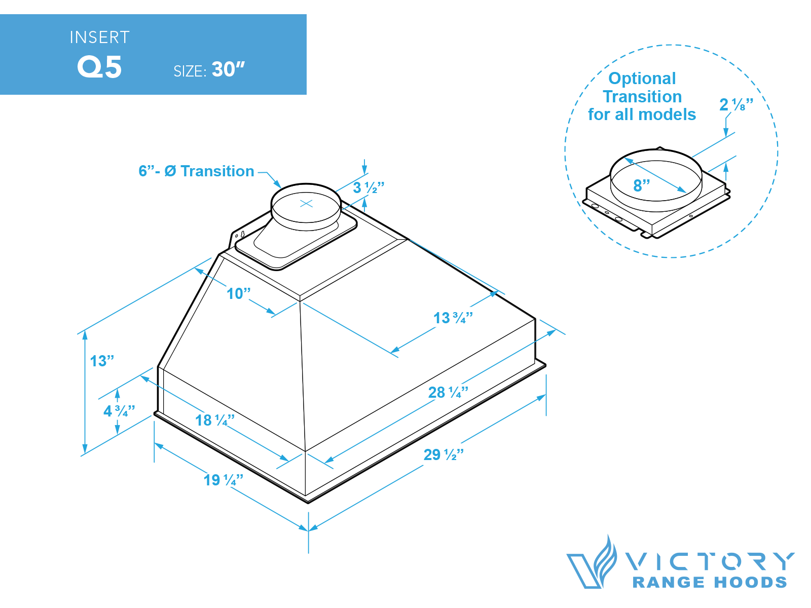 30 Inch 750 CFM Range Hood Insert - VICTORY Q5 