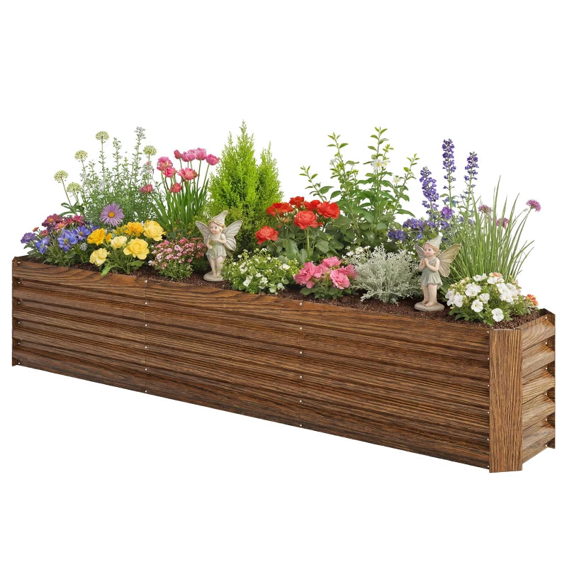 8 x 1.3 x 1.5ft Galvanized Raised Garden Bed, Reinforced Outdoor Planter Box with Open Bottom, Brown Wood Effect