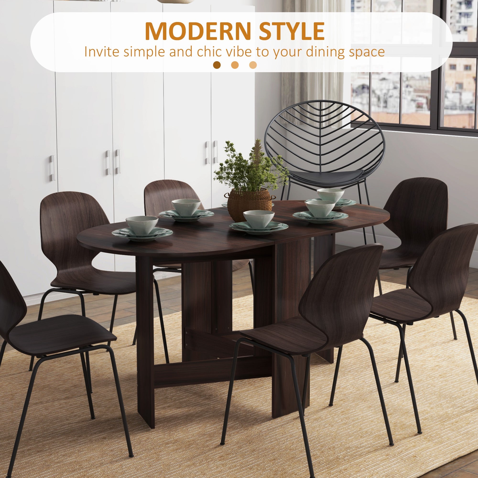 HOMCOM Folding Drop-Leaf Table: Oval Compact Dining Table for Small Spaces, Distressed Brown Finish 