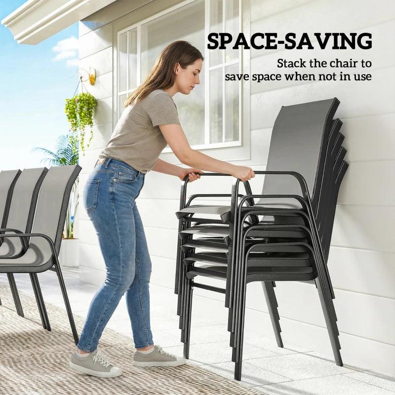 9 Pieces Patio Set with Stackable Chairs, Patio Dining Set with Glass Top for Garden, Patio, Backyard, Dark Grey