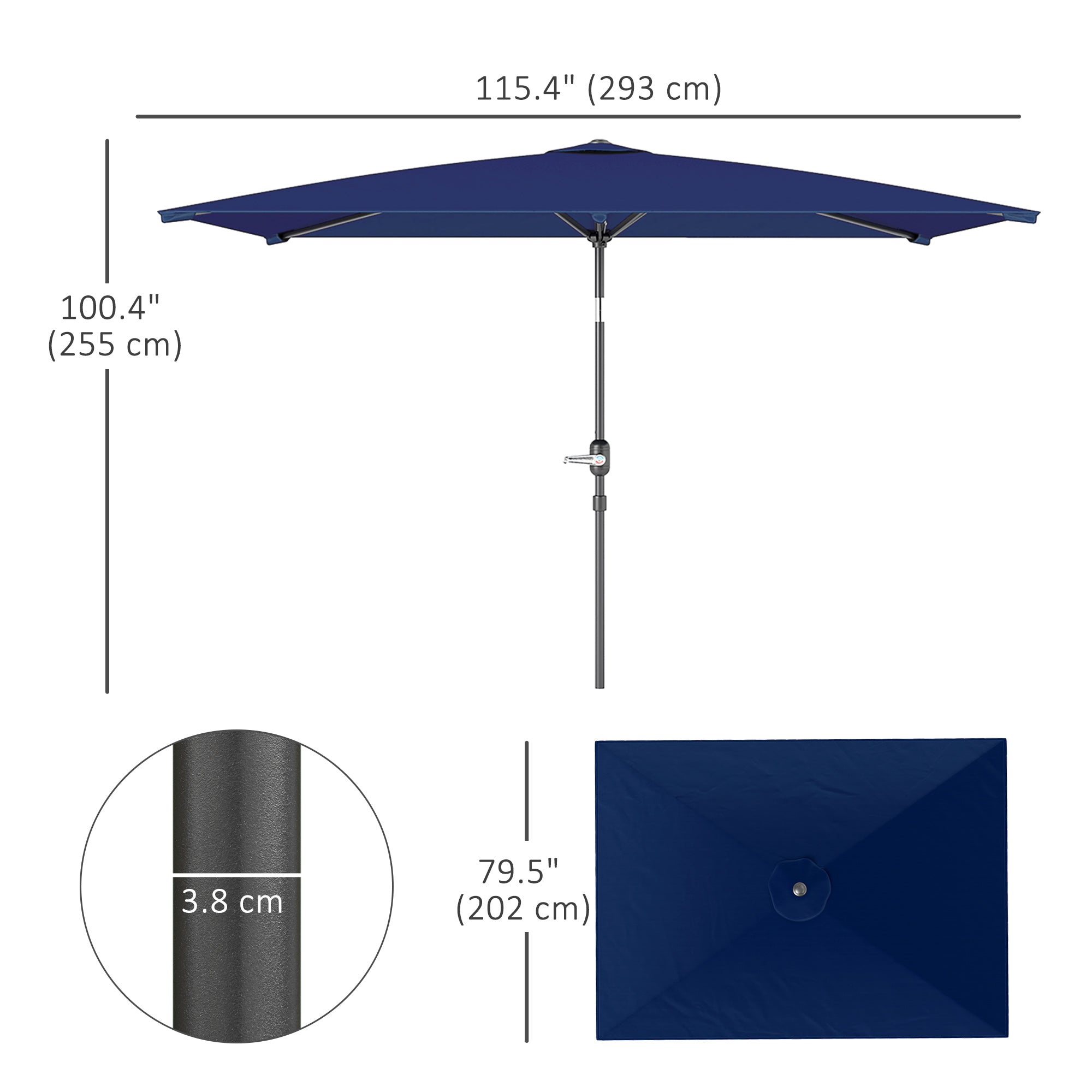 Outsunny 6.5x9.6ft Rectangle Aluminum Tilt Patio Umbrella, Garden Market Parasol, Outdoor Sunshade Canopy with Crank, Navy Blue 