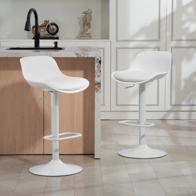 Counter Height Bar Stools Set of 2, Streamlined Bar Chairs with Adjustable Height and Swivel PU Leather Seat, White