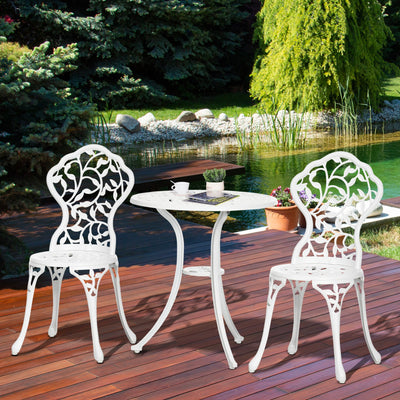 Outsunny 3 Pieces Outdoor Furniture Set, Patio Table and Chairs with Cast Aluminum Frame for Garden, Balcony, Porch, White 