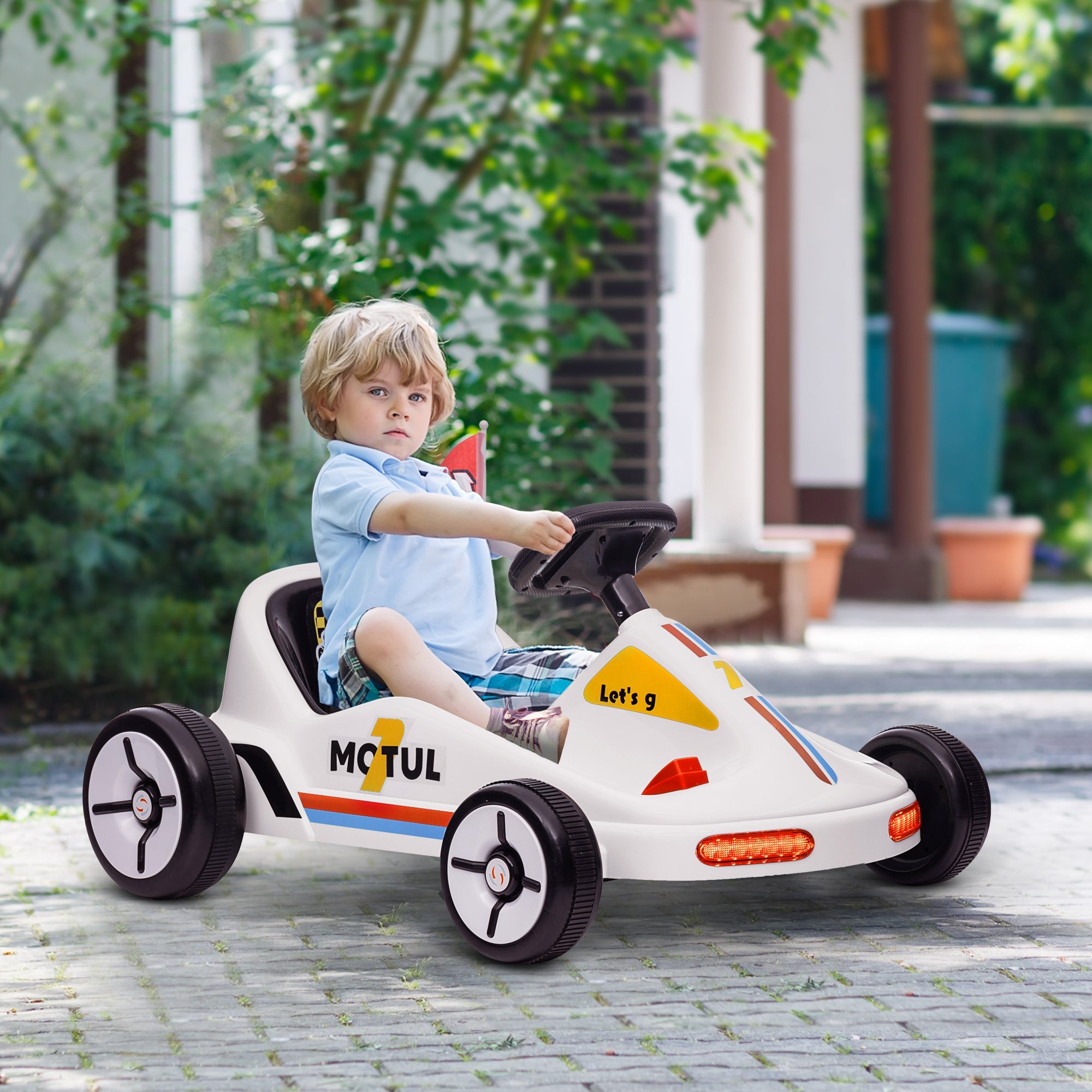 Qaba 6V Electric Go Kart for Aged 3-5 Kids with Music, Light, Horn, White 