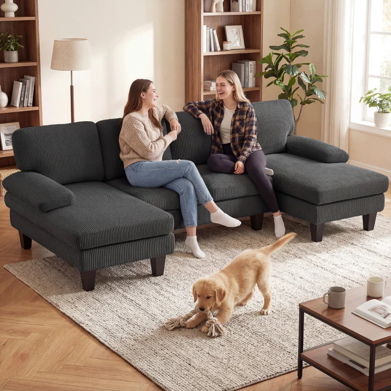 Sectional Sofa, U Shaped Couch with Double Chaise, Pillow-top Armrests and Spring Cushions, 2200lb Capacity, Dark Grey