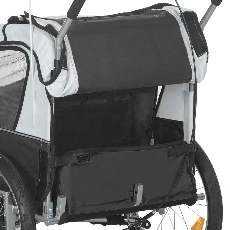 Aosom 2-in-1 Bike Trailer for Kids, Foldable 2-Seat Baby Stroller with 5-Point Harness, Rubber Wheels, Storage Bag, Black