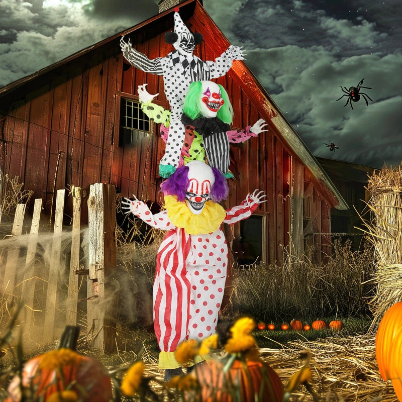 Outsunny Life-Size Stackable Animated Clown – Red Light-Up Eyes, Sound Activated Halloween Decoration 