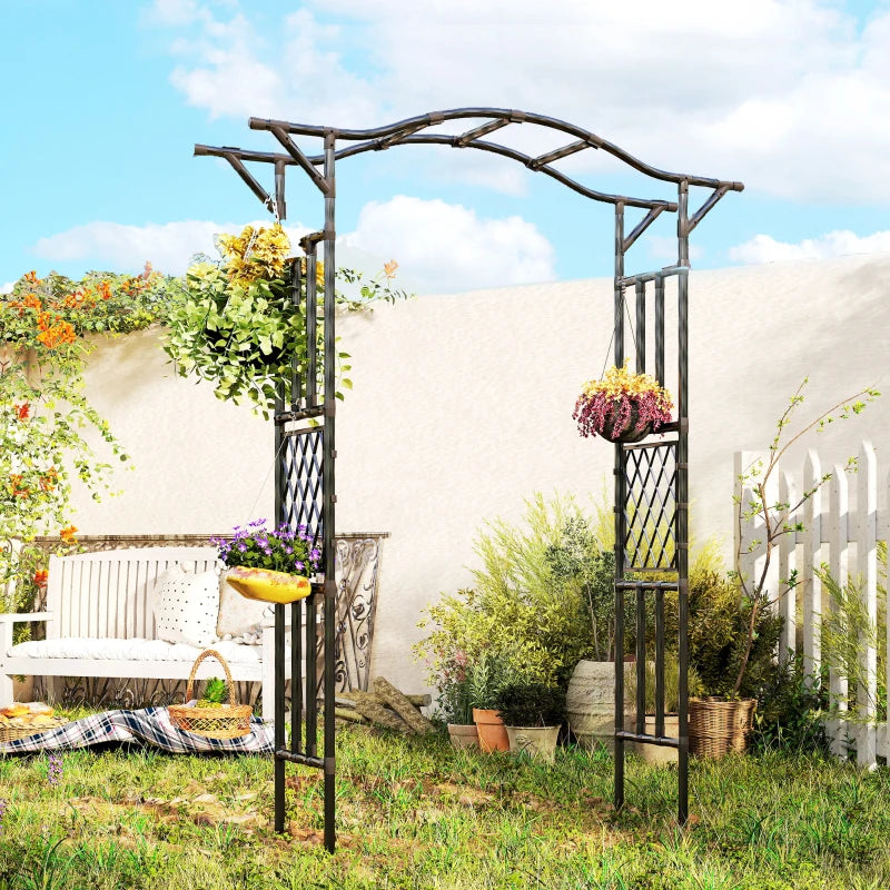 Garden Arch Outdoor Trellis Arbor with Extended Top, 66.9" x 15.7" x 90.6", Black